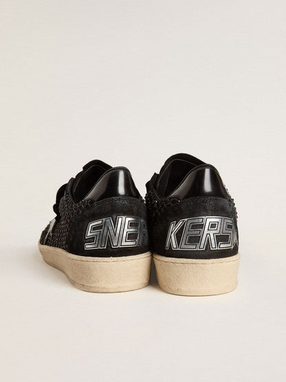 Golden Goose Womens Ball Star In Mesh With Swarovski Crystals And Black Laminated Leather Star And Heel Tab Womens