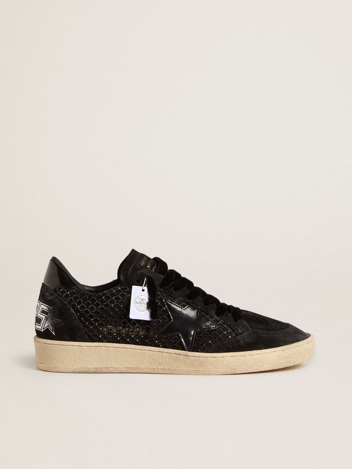 Golden Goose Womens Ball Star In Mesh With Swarovski Crystals And Black Laminated Leather Star And Heel Tab Womens