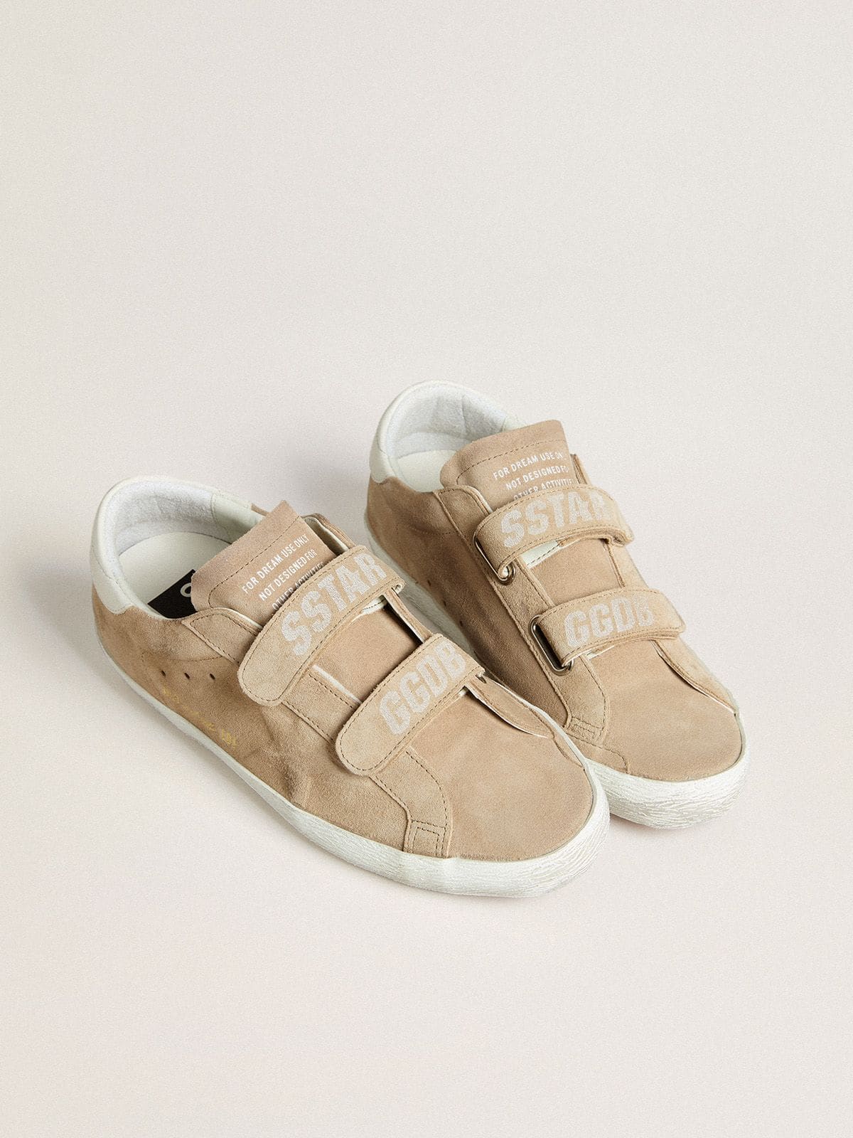 Golden Goose Womens Old School In Beige Suede With White Leather Heel Tab Womens