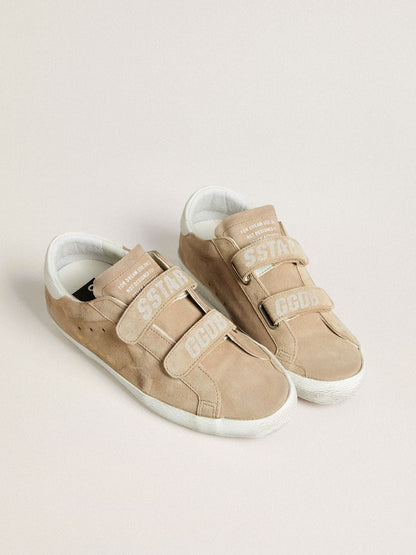 Golden Goose Womens Old School In Beige Suede With White Leather Heel Tab Womens