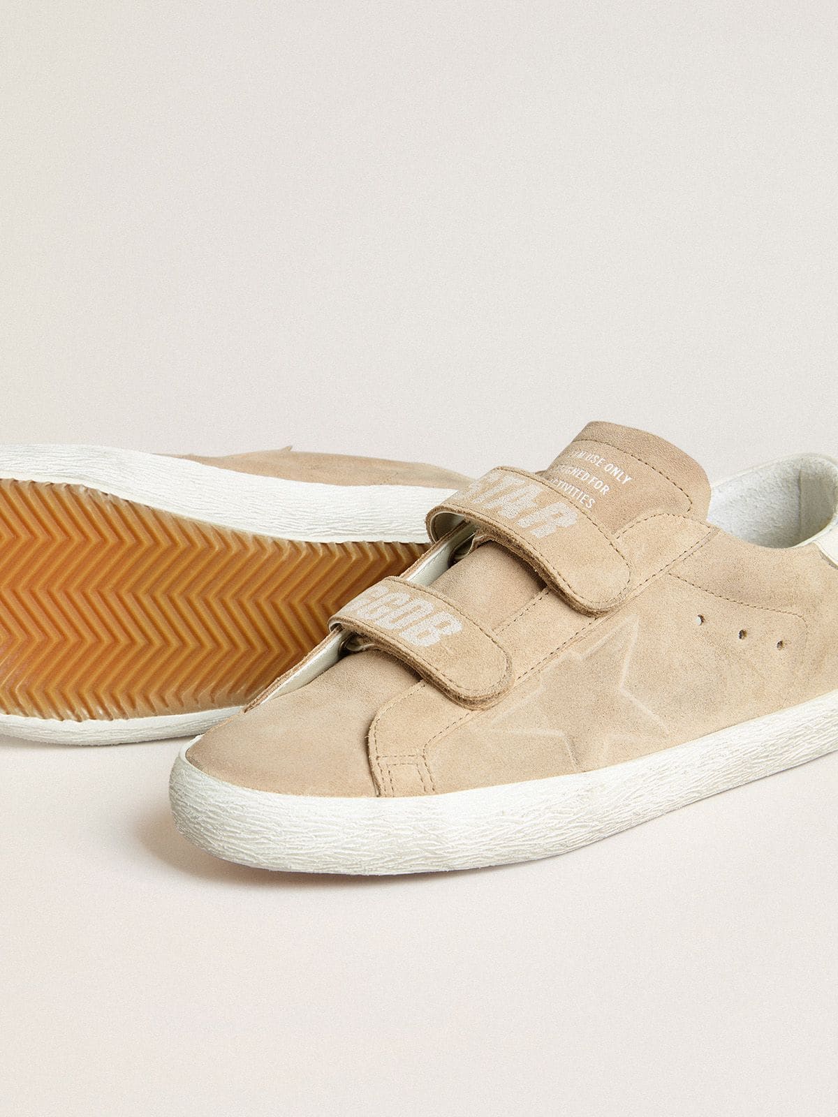 Golden Goose Womens Old School In Beige Suede With White Leather Heel Tab Womens