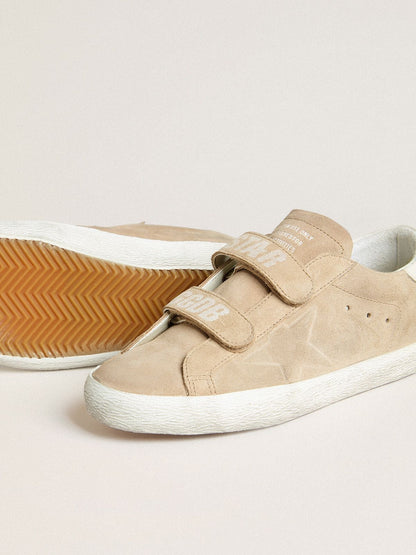 Golden Goose Womens Old School In Beige Suede With White Leather Heel Tab Womens