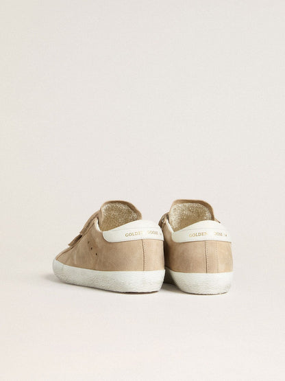 Golden Goose Womens Old School In Beige Suede With White Leather Heel Tab Womens