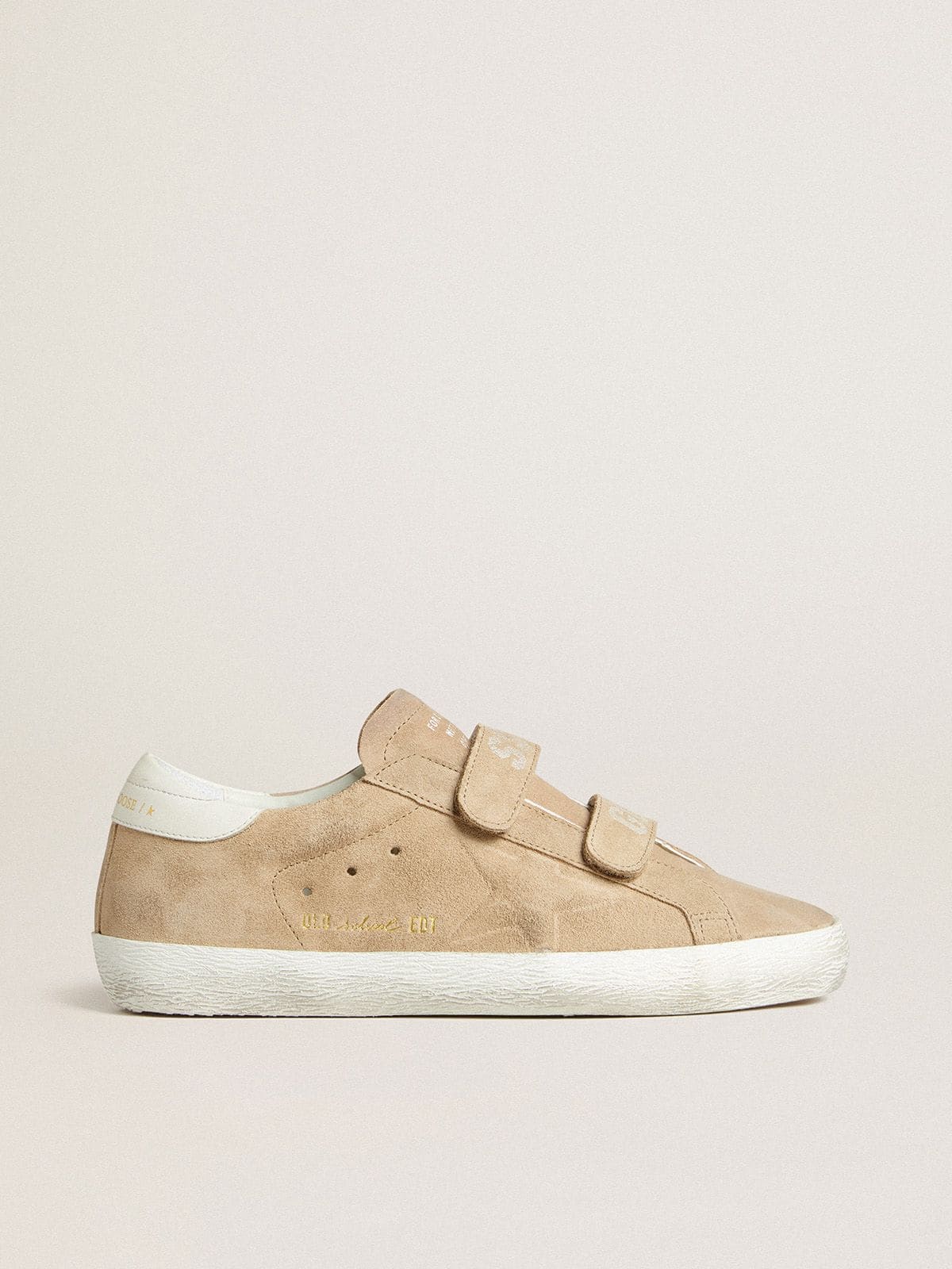Golden Goose Womens Old School In Beige Suede With White Leather Heel Tab Womens