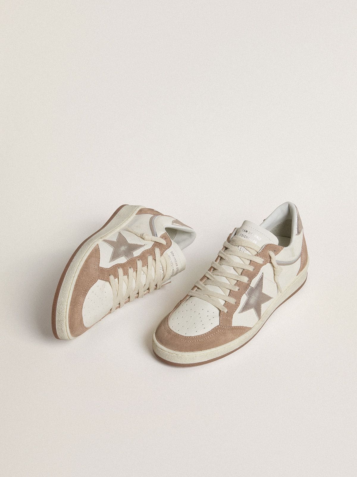 Golden Goose Ball Star Ltd In White Nappa Leather And Old Rose Suede With Metallic Silver Leather Star And Heel Tab Womens