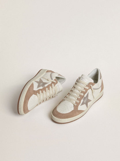 Golden Goose Ball Star Ltd In White Nappa Leather And Old Rose Suede With Metallic Silver Leather Star And Heel Tab Womens