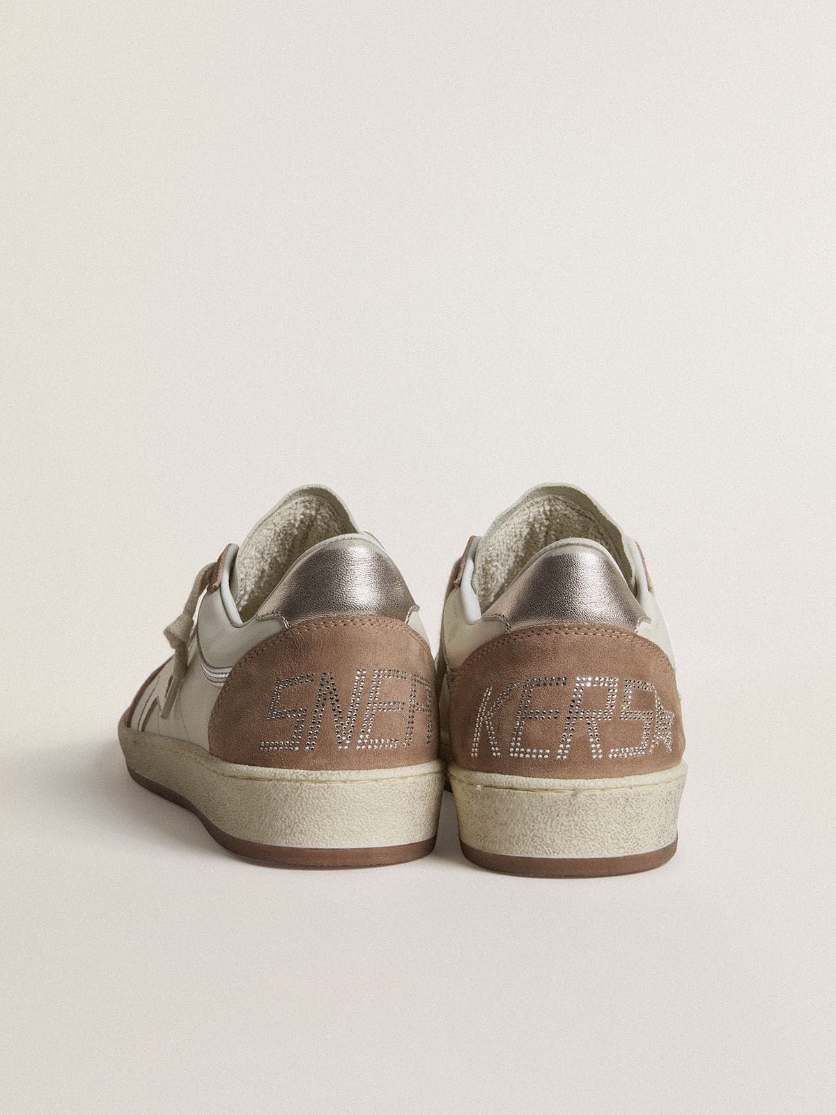 Golden Goose Ball Star Ltd In White Nappa Leather And Old Rose Suede With Metallic Silver Leather Star And Heel Tab Womens
