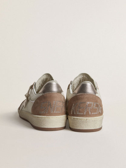 Golden Goose Ball Star Ltd In White Nappa Leather And Old Rose Suede With Metallic Silver Leather Star And Heel Tab Womens