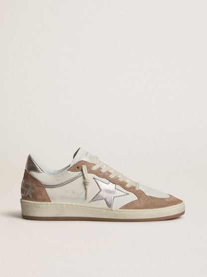 Golden Goose Ball Star Ltd In White Nappa Leather And Old Rose Suede With Metallic Silver Leather Star And Heel Tab Womens