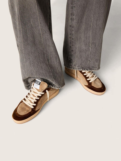 Golden Goose Womens Ball Star In Tobacco Suede With White Leather Star And Cognac Velvet Inserts Womens