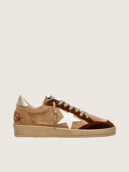 Golden Goose Womens Ball Star In Tobacco Suede With White Leather Star And Cognac Velvet Inserts Womens