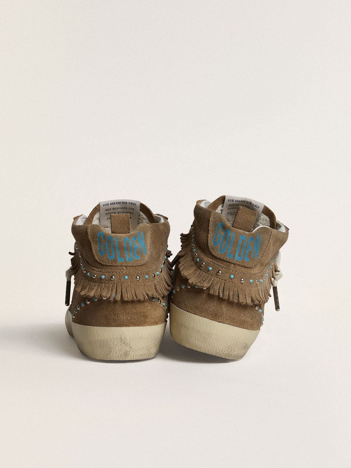 Golden Goose Womens Mid Star In Tobacco Suede With Fringing And Studs Womens