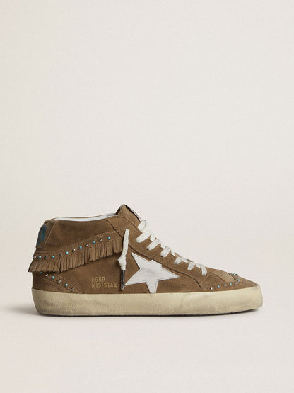 Golden Goose Womens Mid Star In Tobacco Suede With Fringing And Studs Womens