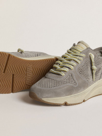 Golden Goose Womens Running Sole In Gray Suede With Gray Suede Star And Heel Tab Womens