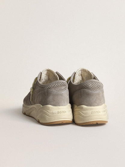 Golden Goose Womens Running Sole In Gray Suede With Gray Suede Star And Heel Tab Womens