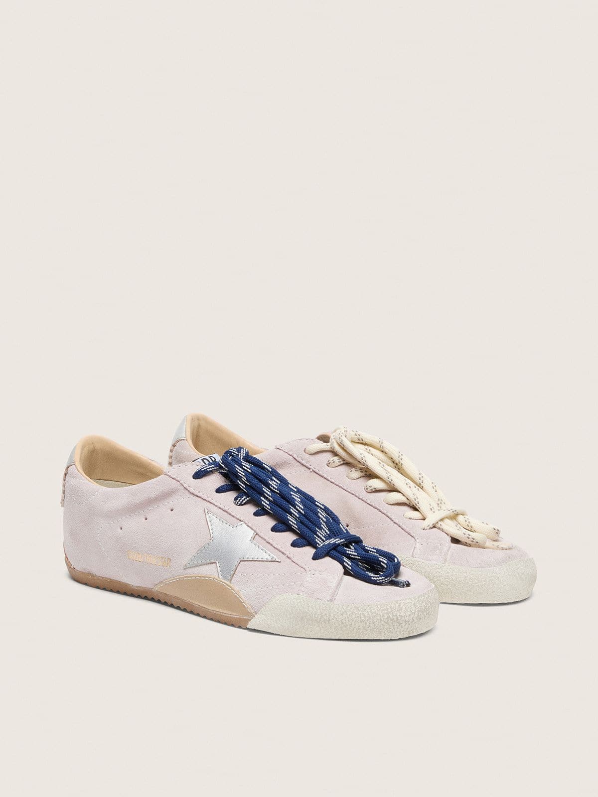 Golden Goose Womens True-Star In Pastel Pink Suede With Silver Star And Heel Tab Womens