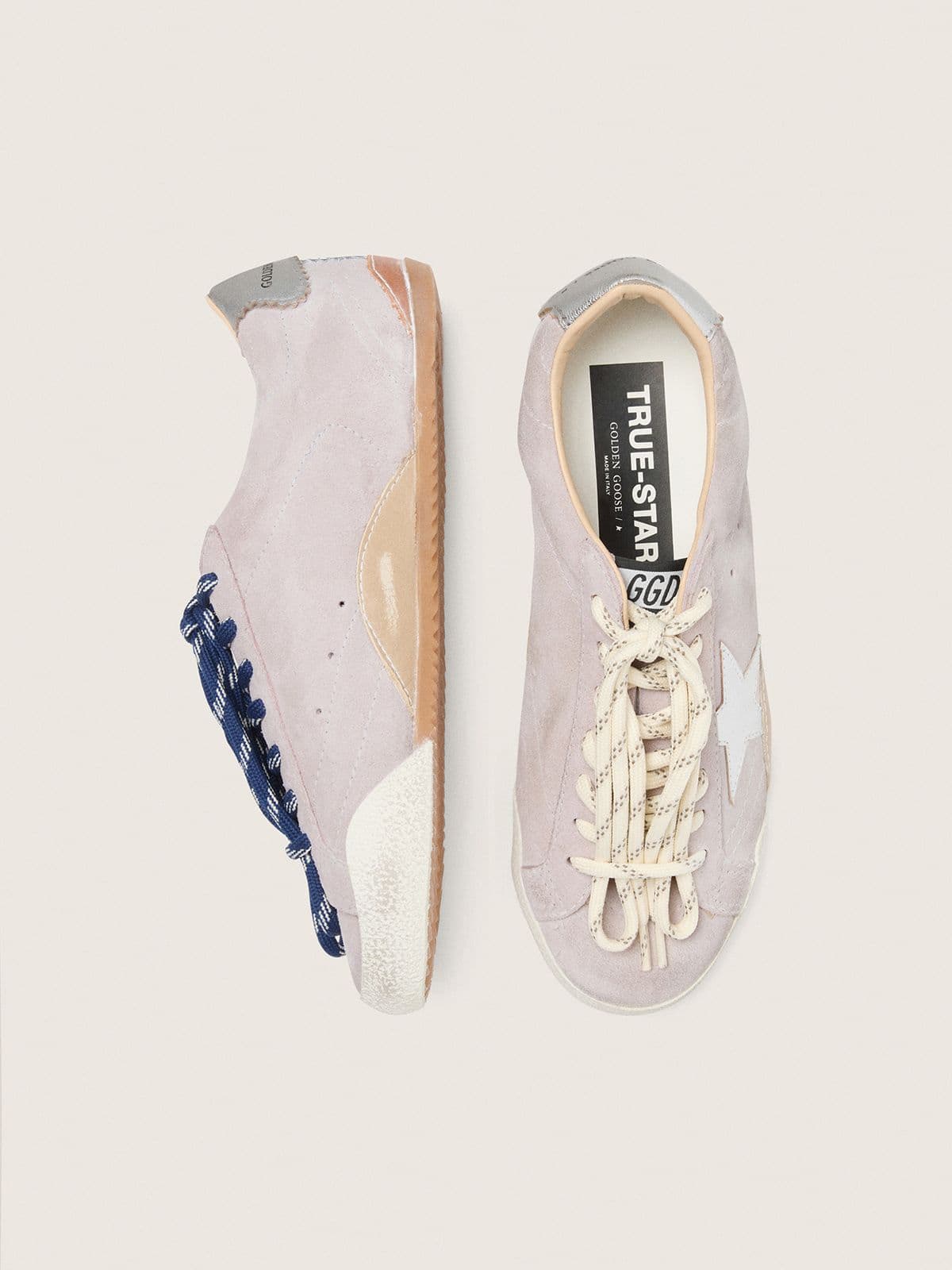 Golden Goose Womens True-Star In Pastel Pink Suede With Silver Star And Heel Tab Womens
