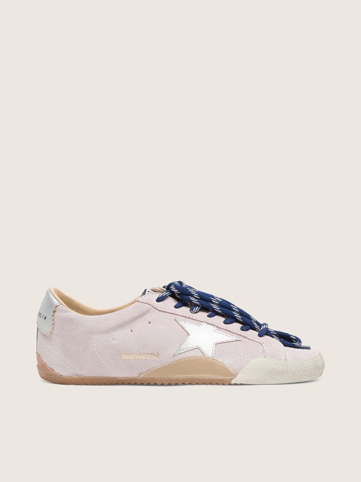 Golden Goose Womens True-Star In Pastel Pink Suede With Silver Star And Heel Tab Womens