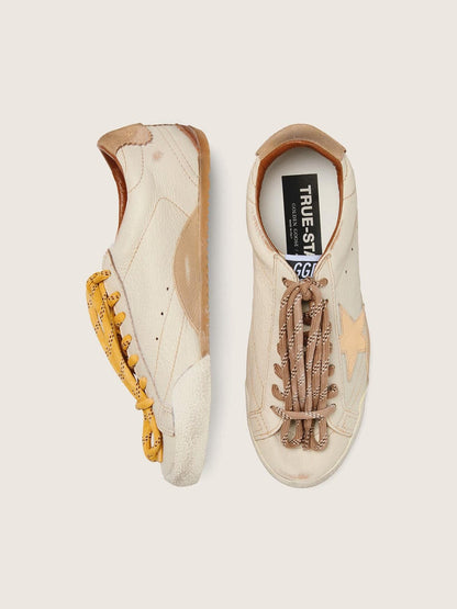 Golden Goose Womens True-Star In White Nappa Leather With Gold Star And Beige Suede Heel Tab Womens