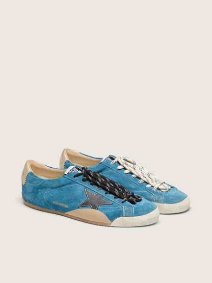 Golden Goose Womens True-Star In Teal Suede With Black Star And Cream Heel Tab Womens