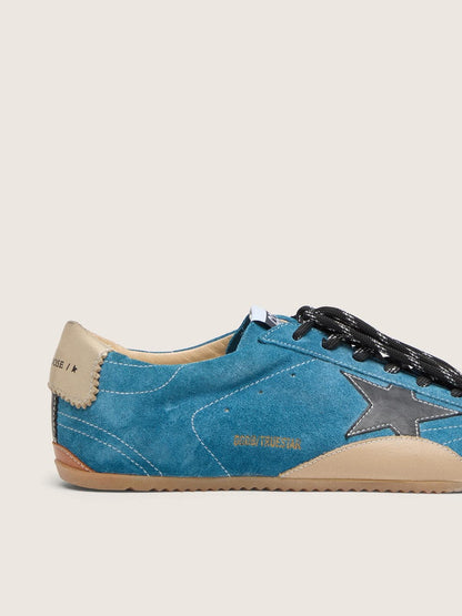 Golden Goose Womens True-Star In Teal Suede With Black Star And Cream Heel Tab Womens