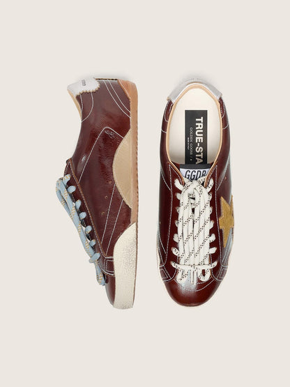 Golden Goose Womens True-Star In Burgundy Naplak With Suede Star And Silver Nappa Heel Tab Womens