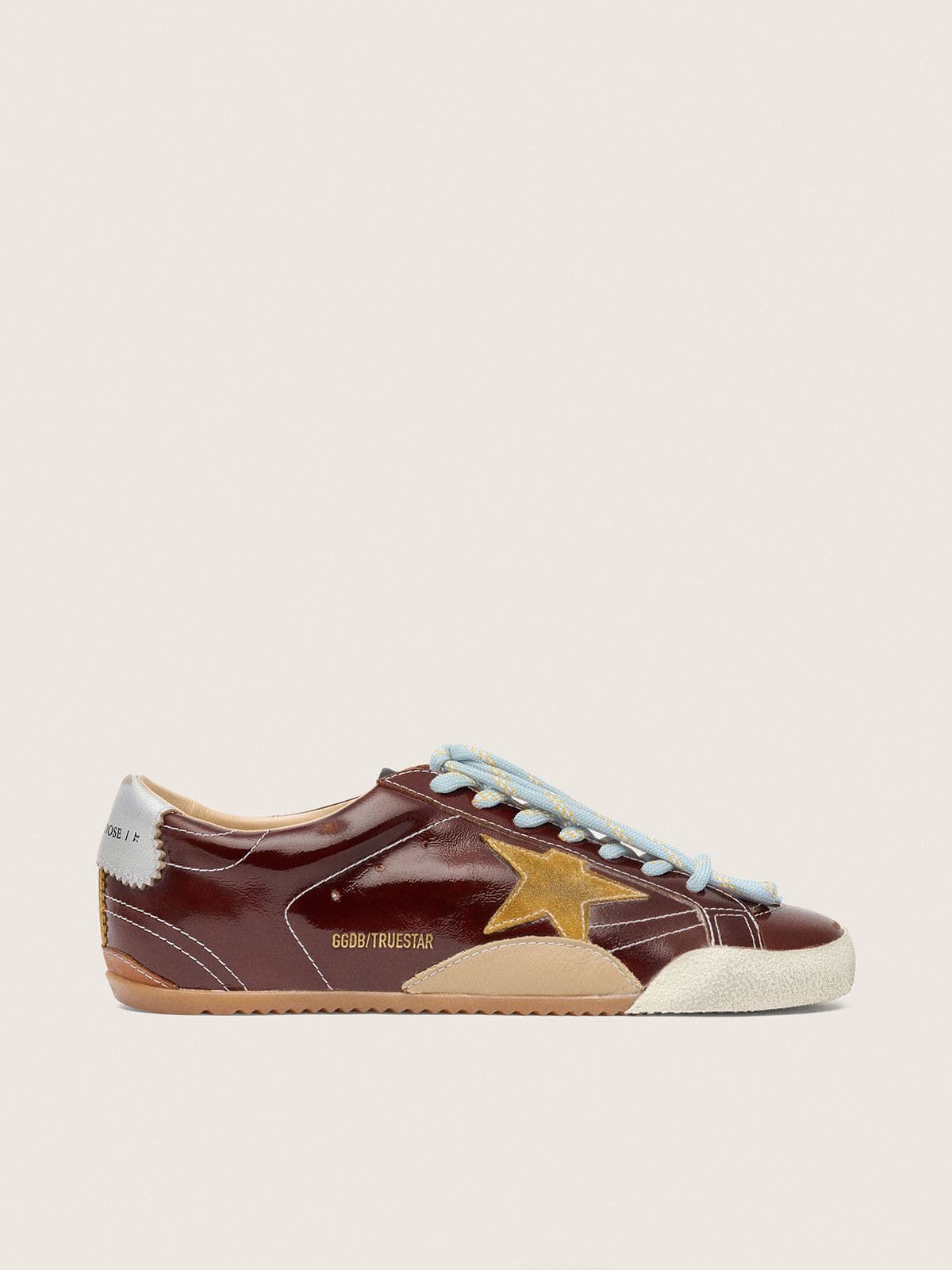 Golden Goose Womens True-Star In Burgundy Naplak With Suede Star And Silver Nappa Heel Tab Womens