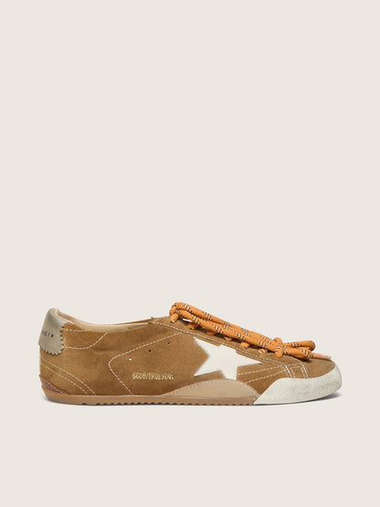 Golden Goose Womens True-Star In Tobacco-Colored Suede With White Star And Platinum Heel Tab Womens