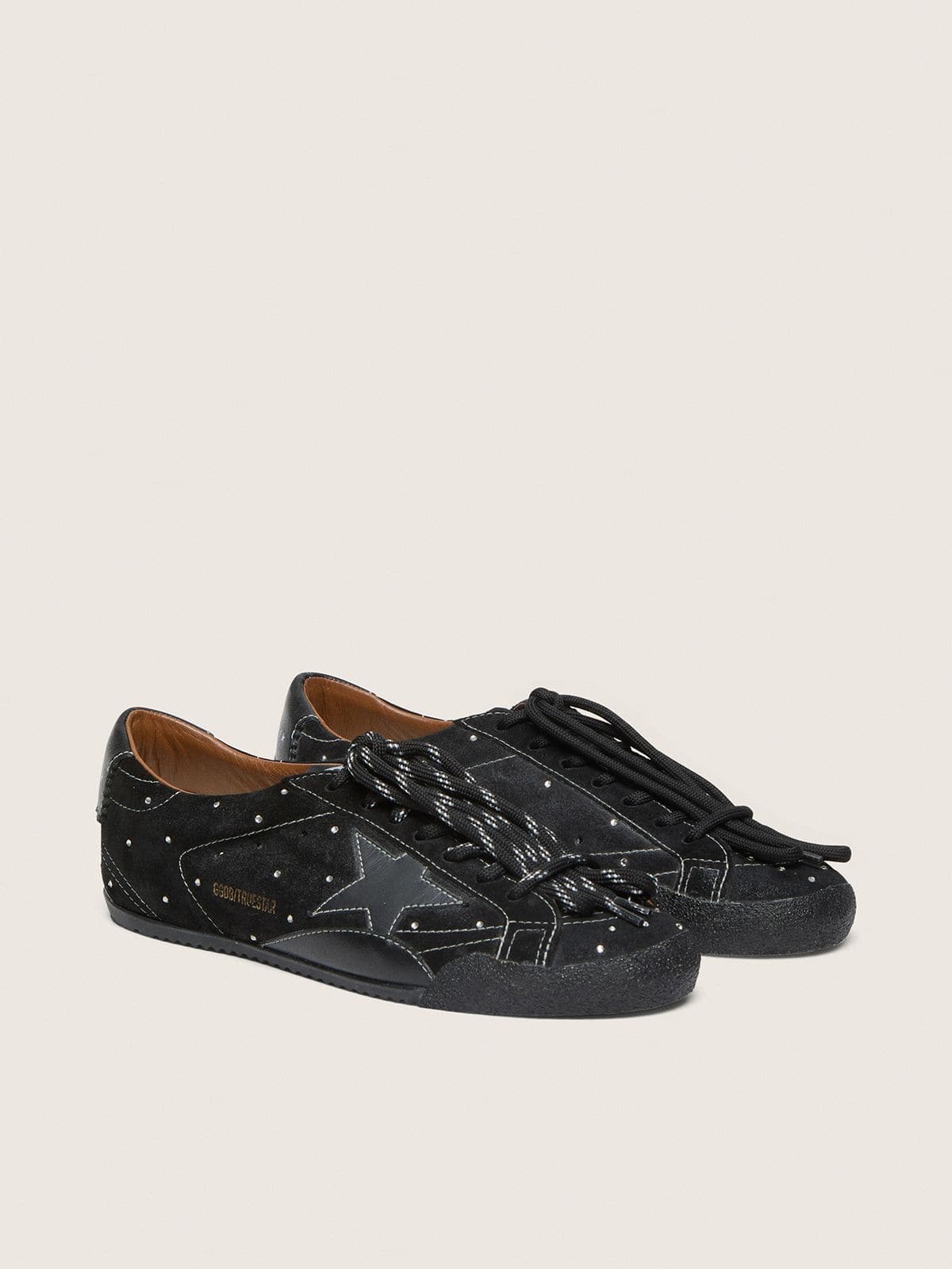 Golden Goose Womens True-Star In Black Suede With Swarovski Crystals And Black Leather Star Womens