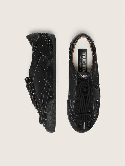 Golden Goose Womens True-Star In Black Suede With Swarovski Crystals And Black Leather Star Womens