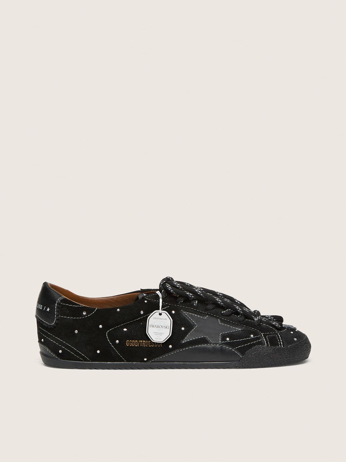 Golden Goose Womens True-Star In Black Suede With Swarovski Crystals And Black Leather Star Womens
