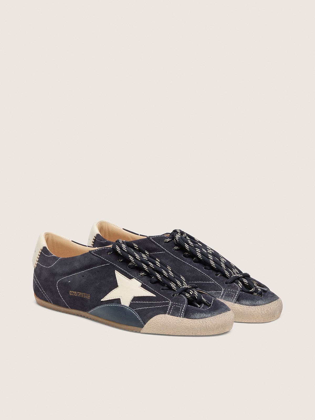 Golden Goose Womens True-Star In Dark Blue Suede With White Nappa Leather Star And Heel Tab Womens