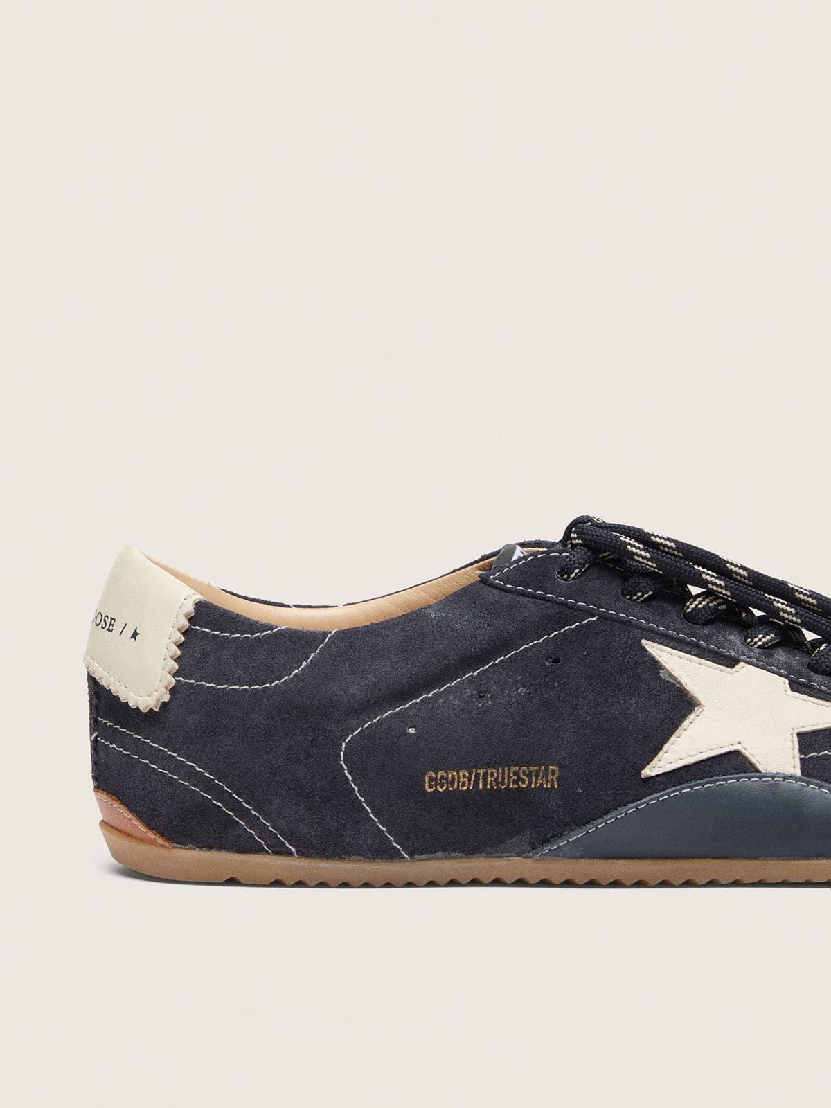 Golden Goose Womens True-Star In Dark Blue Suede With White Nappa Leather Star And Heel Tab Womens