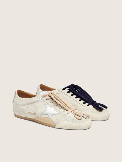 Golden Goose Womens True-Star In Light Gray Suede With Metallic Silver Star And Heel Tab Womens