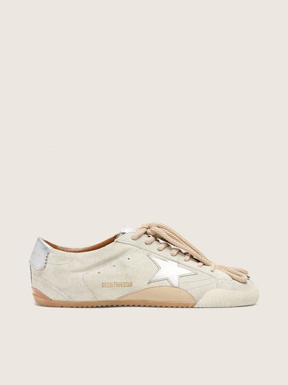 Golden Goose Womens True-Star In Light Gray Suede With Metallic Silver Star And Heel Tab Womens