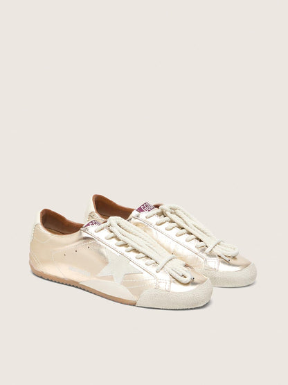 Golden Goose Womens True-Star In Metallic Platinum Leather With Light Gray Suede Star Womens