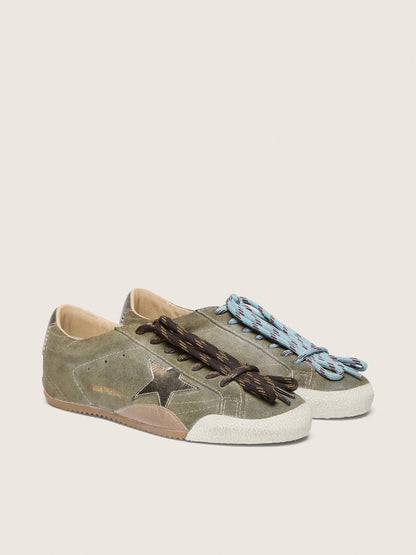 Golden Goose Womens True-Star In Olive Suede With Gold Star Womens