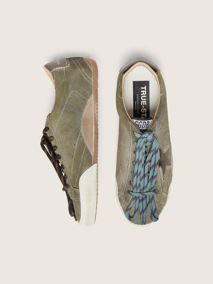 Golden Goose Womens True-Star In Olive Suede With Gold Star Womens