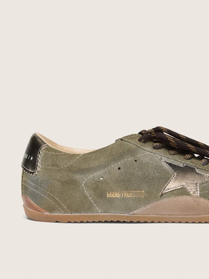 Golden Goose Womens True-Star In Olive Suede With Gold Star Womens