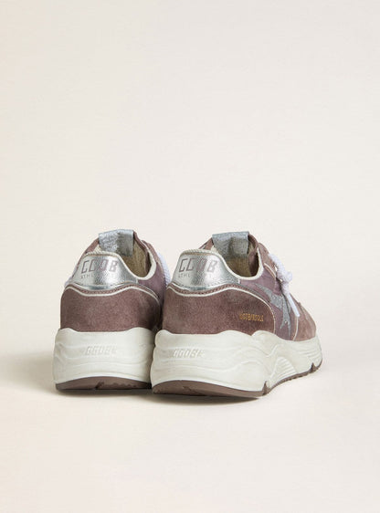 Golden Goose Womens Running Sole In Lavender Nylon And Suede With Printed Star And Silver Leather Heel Tab Womens