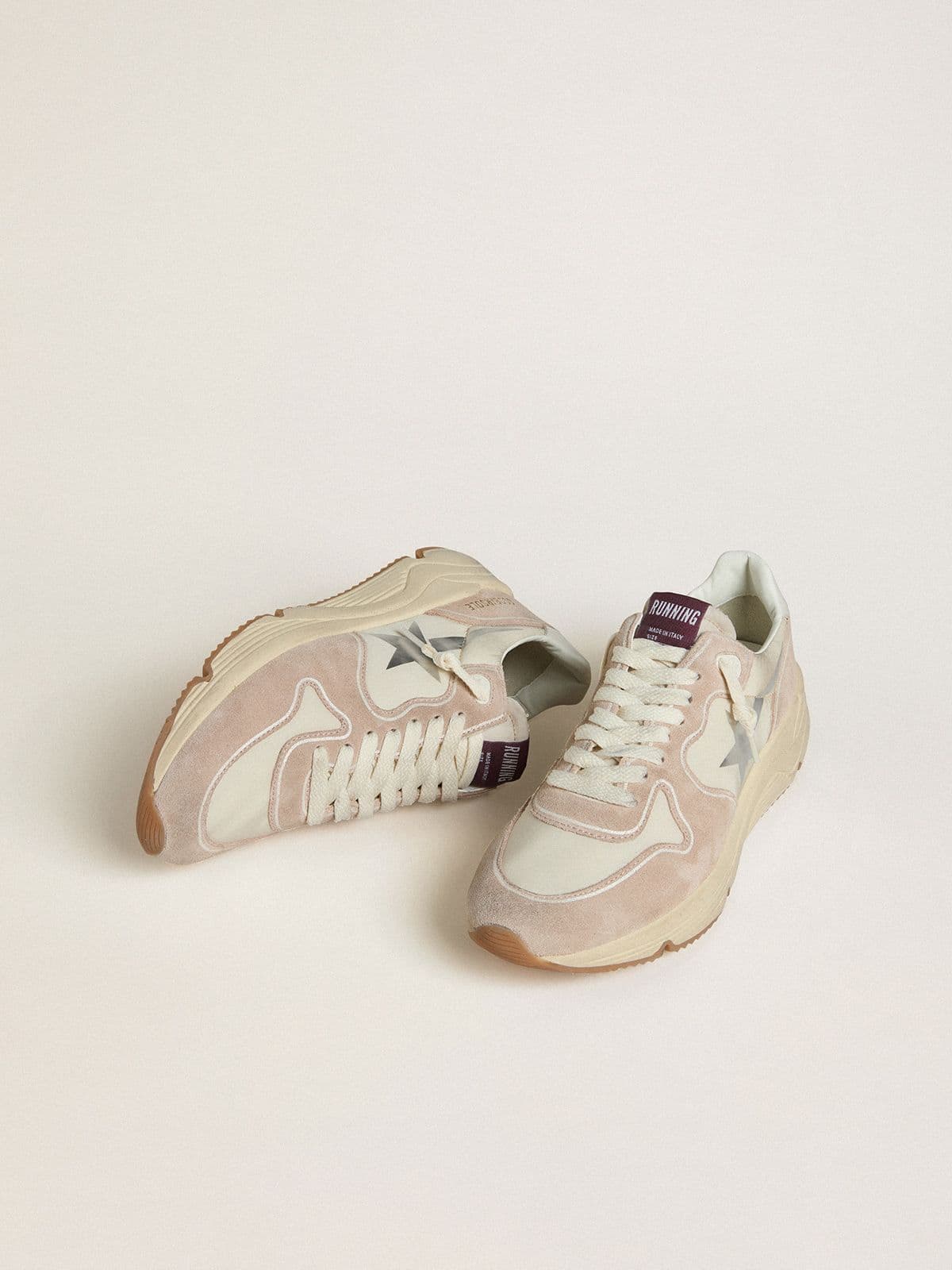 Golden Goose Womens Running Sole In Nylon And Suede With Silver Printed Star And Leather Heel Tab Womens
