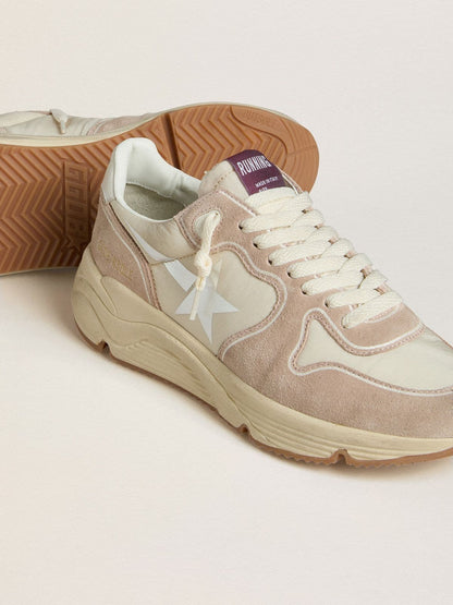 Golden Goose Womens Running Sole In Nylon And Suede With Silver Printed Star And Leather Heel Tab Womens