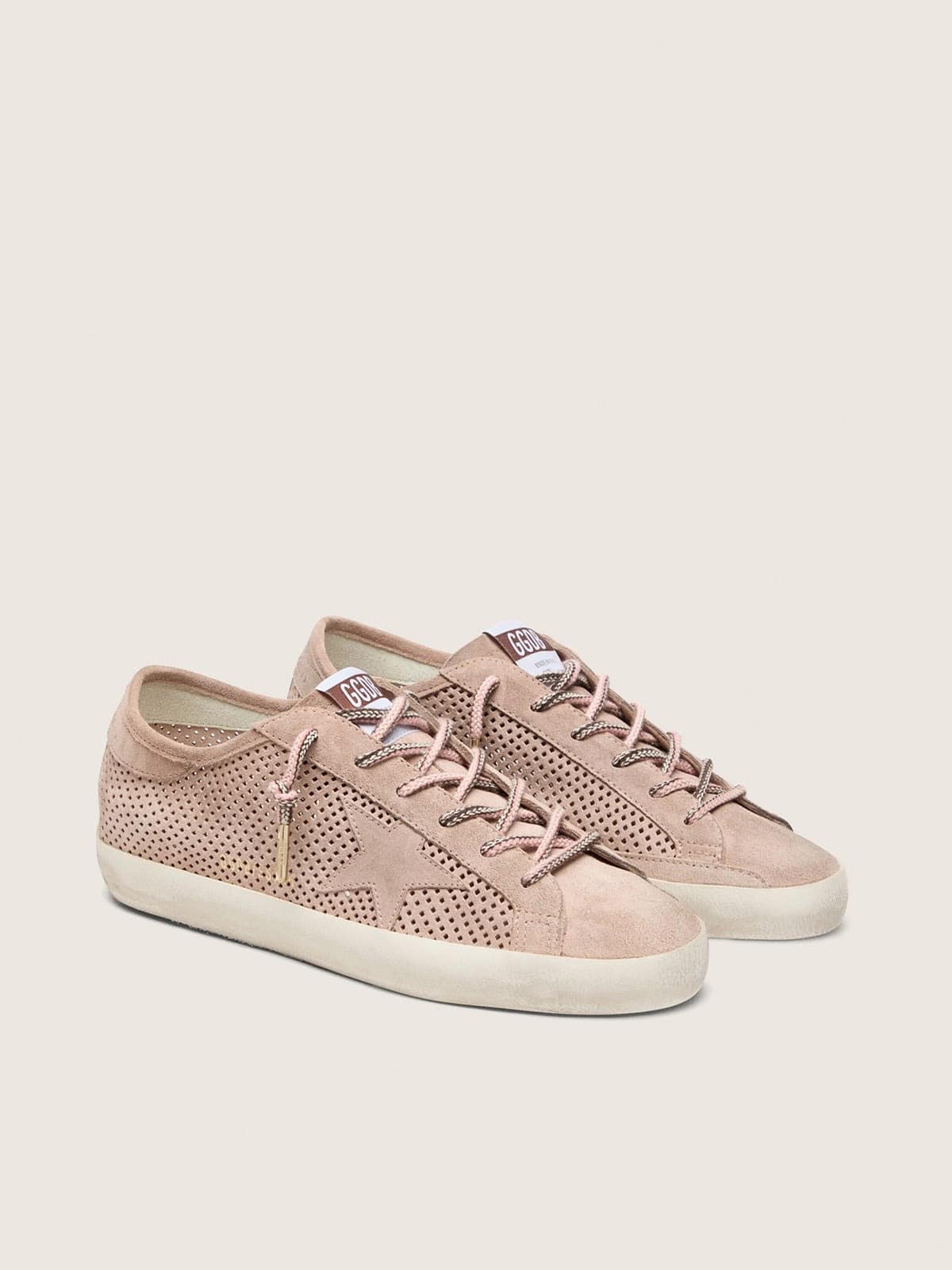 Golden Goose Womens Super-Star Ltd In Powder-Pink Perforated Suede With Tone-On-Tone Star Womens