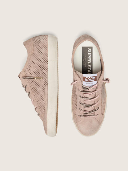Golden Goose Womens Super-Star Ltd In Powder-Pink Perforated Suede With Tone-On-Tone Star Womens