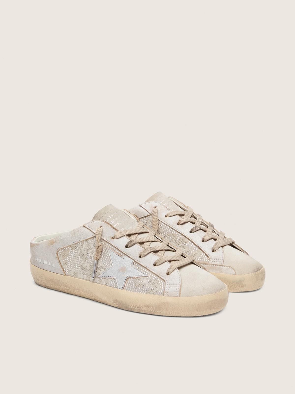 Golden Goose Womens Super-Star Sabots Ltd In Swarovski With Metallic Silver Leather Star Womens