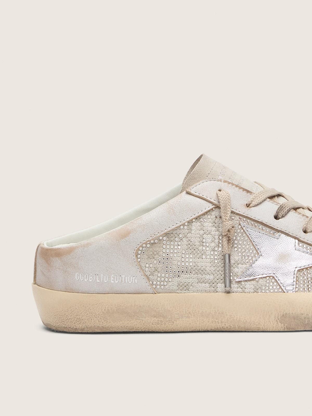 Golden Goose Womens Super-Star Sabots Ltd In Swarovski With Metallic Silver Leather Star Womens