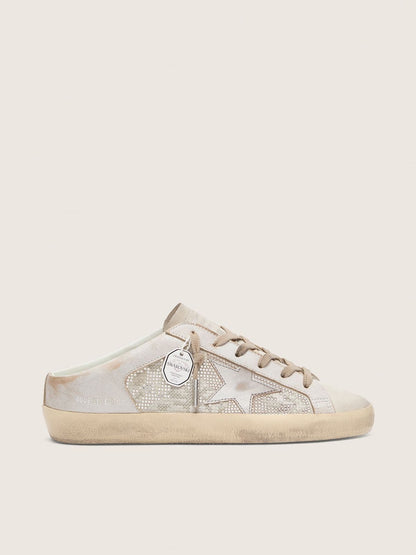 Golden Goose Womens Super-Star Sabots Ltd In Swarovski With Metallic Silver Leather Star Womens