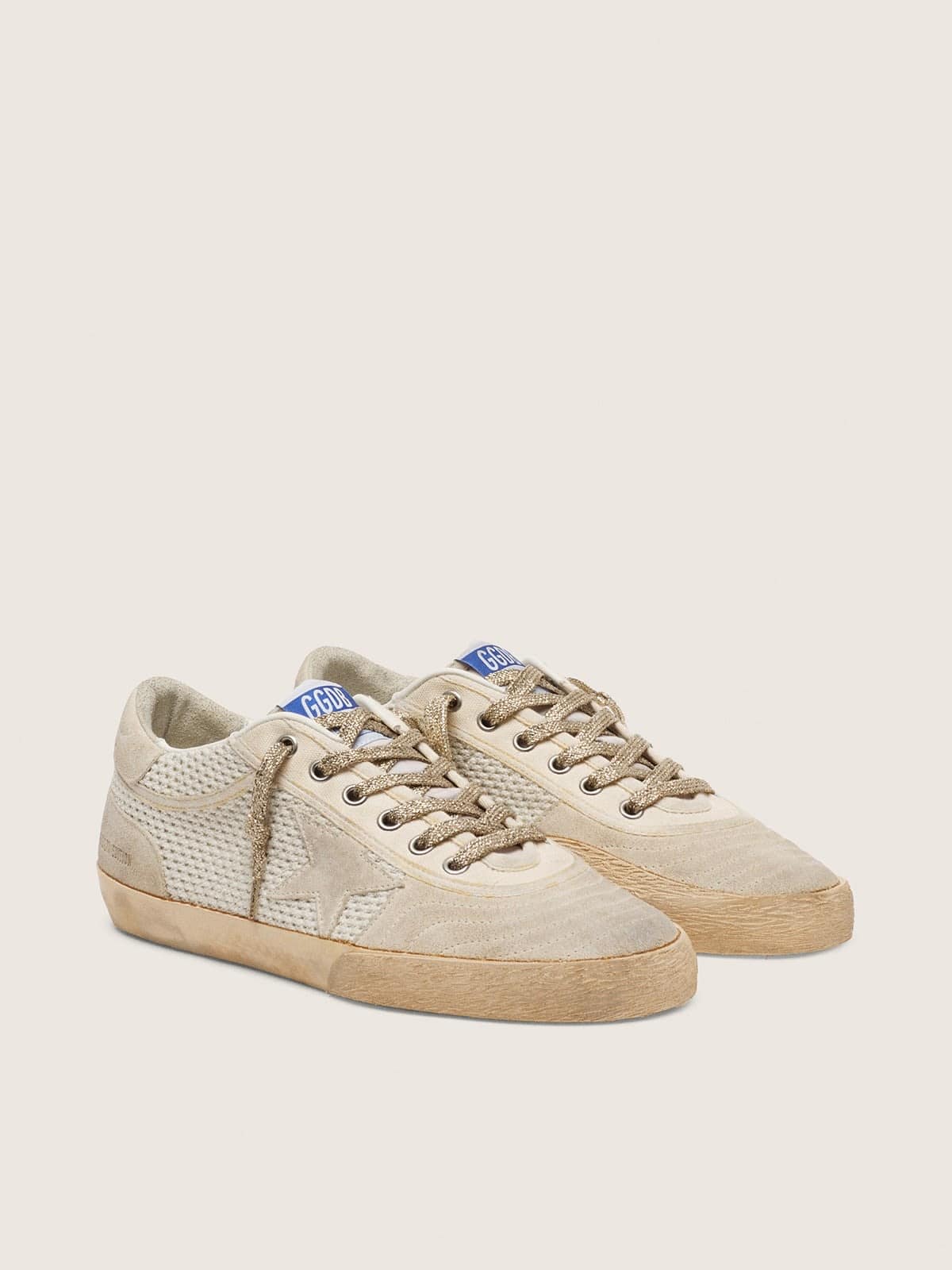 Golden Goose Womens Super-Star Lab In Mesh With Beige Suede Star Womens