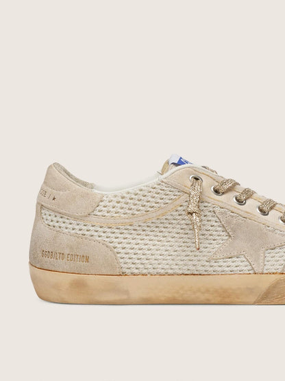 Golden Goose Womens Super-Star Lab In Mesh With Beige Suede Star Womens