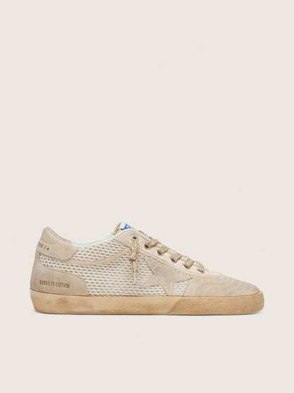 Golden Goose Womens Super-Star Lab In Mesh With Beige Suede Star Womens